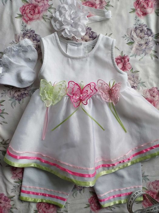 biała sukienka 74 elegancka chrzest komplet