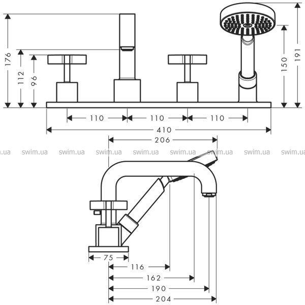 39452000 AXOR CITTERIO Смеситель для ванны на 4 отверстия