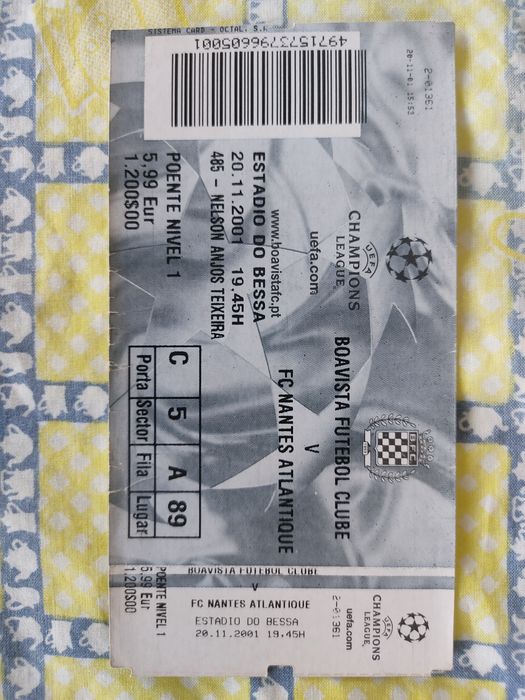 Bilhete Boavista Nantes liga dos campeões 2001/02