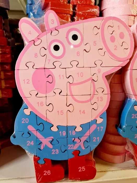 Puzzle drewniane cyfry Świnka Peppa _ nowe