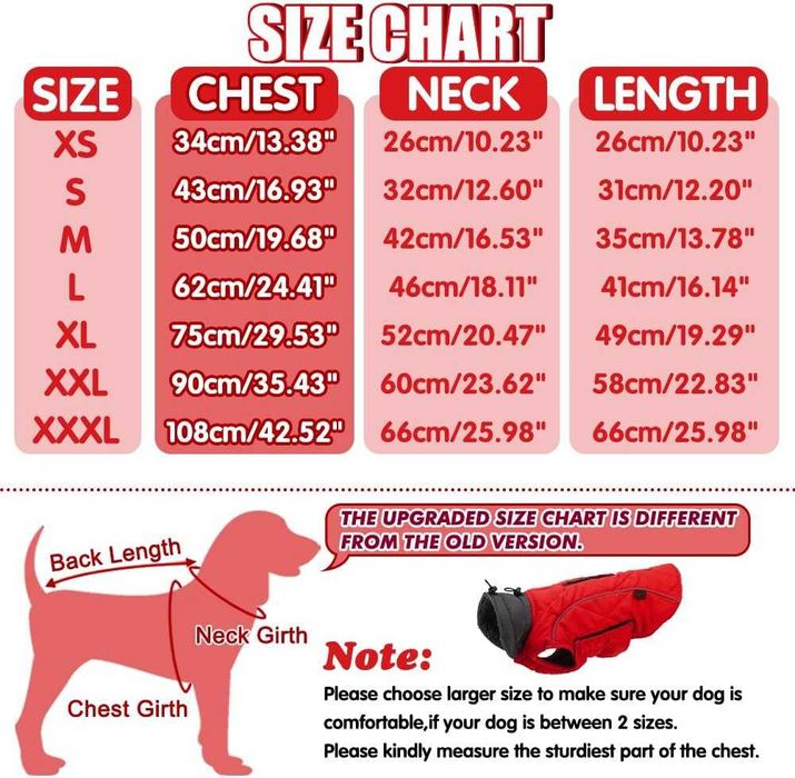 EMUST zimowa kurtka dla psa, kamizelka z kołnierzem odblaskXXLczerwona