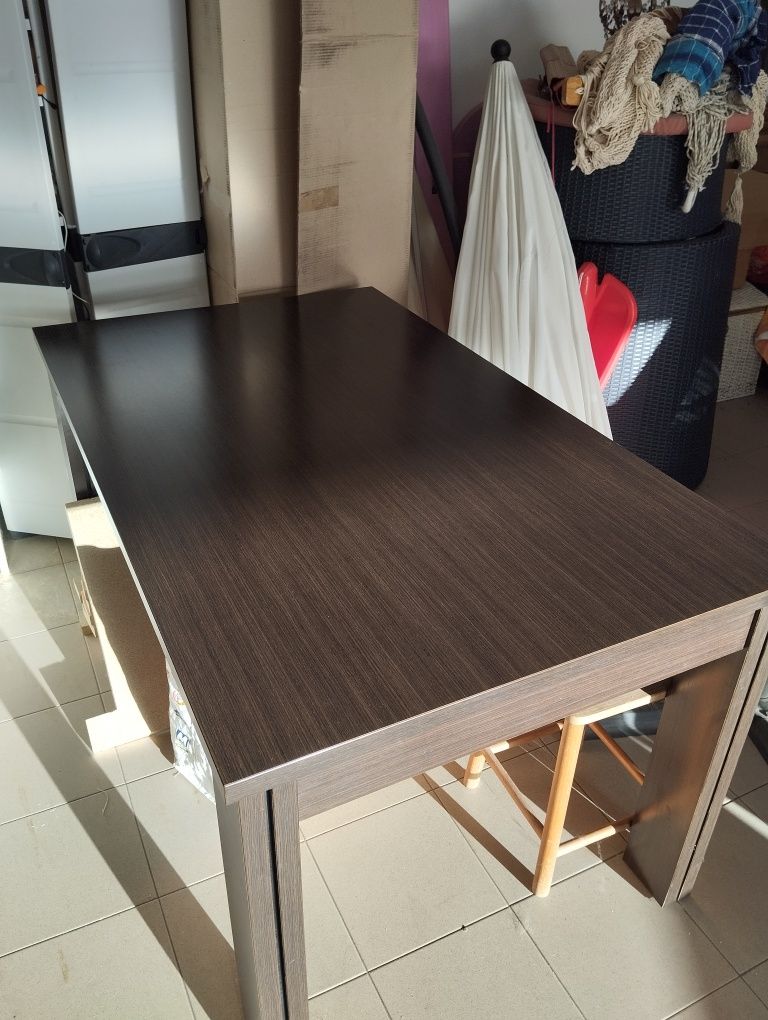 Mesa de Jantar Grande Extensível de Madeira Castanho