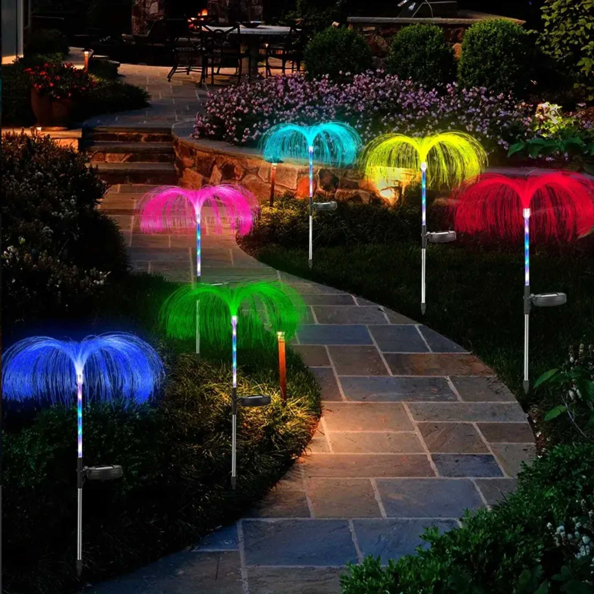 LAMPA Solarna Ogrodowa MEDUZA Wbijana Czujnik Zmierzchu Kolorowa 2 szt