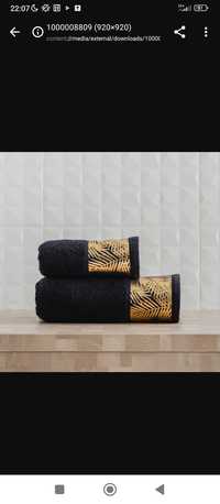 Czarne ręczniki Glamour home&you na prezent dla gości ze złotym print