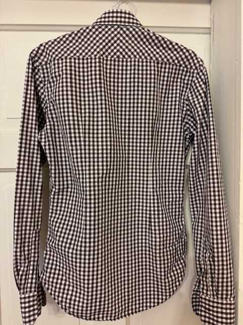 Koszula męska S Zara Slim Fit w kratkę brązowa bawełna z kołnierzykiem