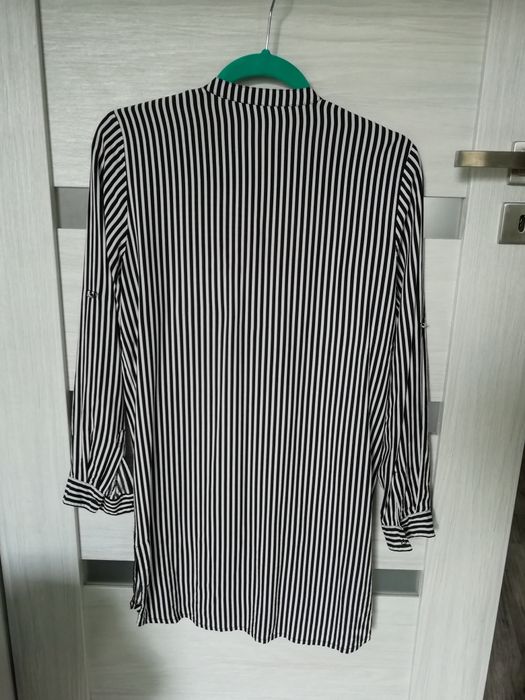 Koszula tunika długa w paski wiskoza bez kołnierza