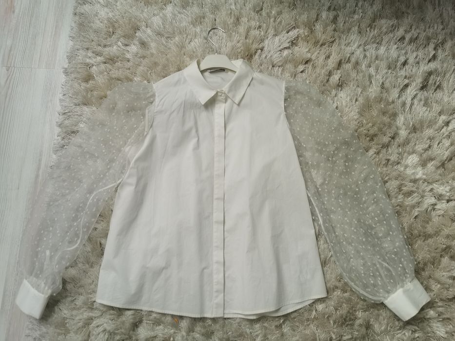 Koszula bluzka tiulowe rękawy w kropki Stradivarius L