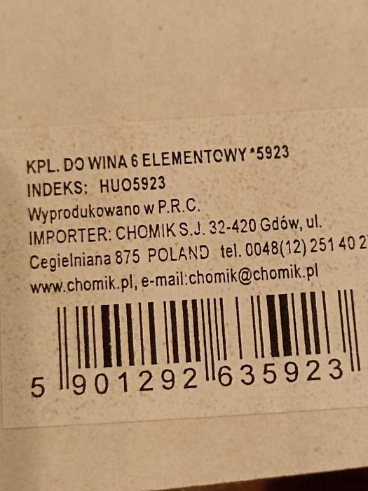 Komplet do wina 6 elementowy