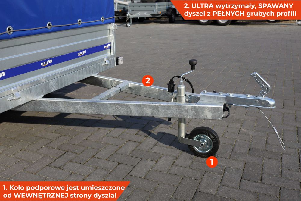 Mocna przyczepa na resorach ŻUK Suski 210 x 125 z plandeką A75S1 NOWA