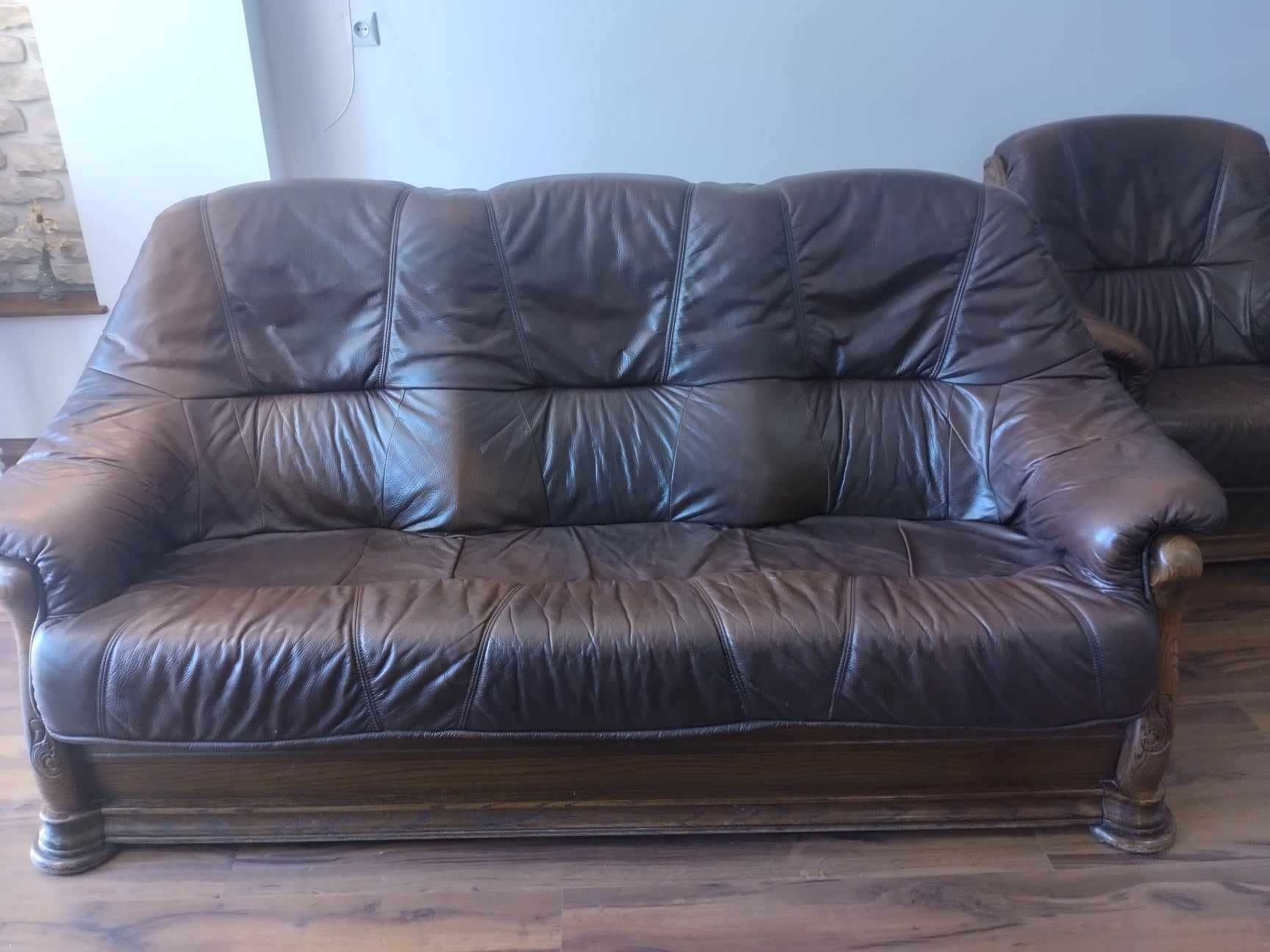 Komplet wypoczynkowy skórzany sofa + 2 fotele