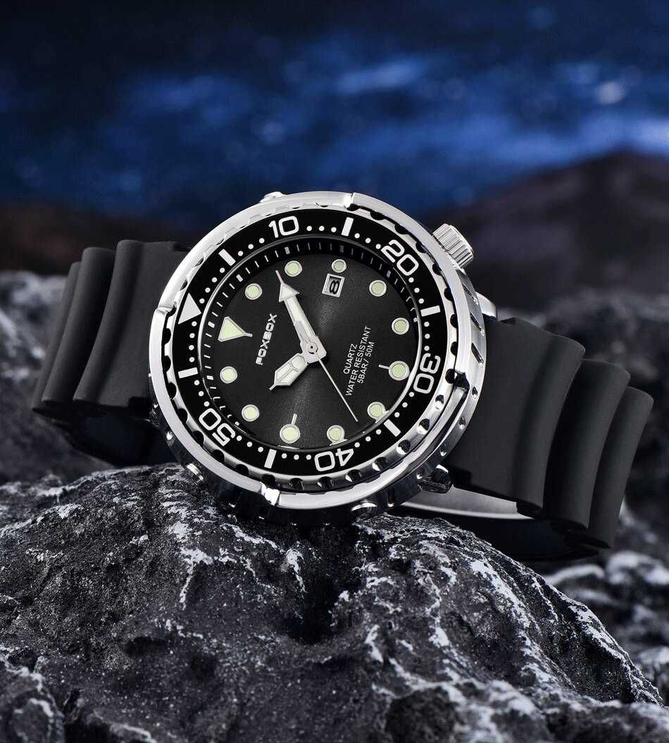Zegarek Foxbox styl nurka tuńczyk obrotowy bezel wodoszczelny WR50 BOX