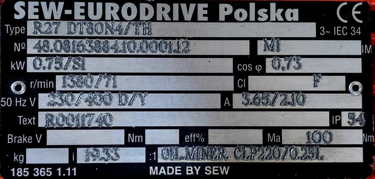 motoreduktor / przekładnia 0,75kW 71obr. 3fazowy SEW (cz)