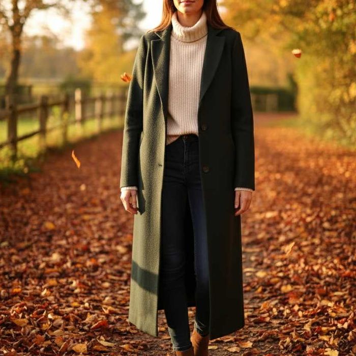 New Look płaszcz 36 blend ciemnozielony minimalist elegant scandi