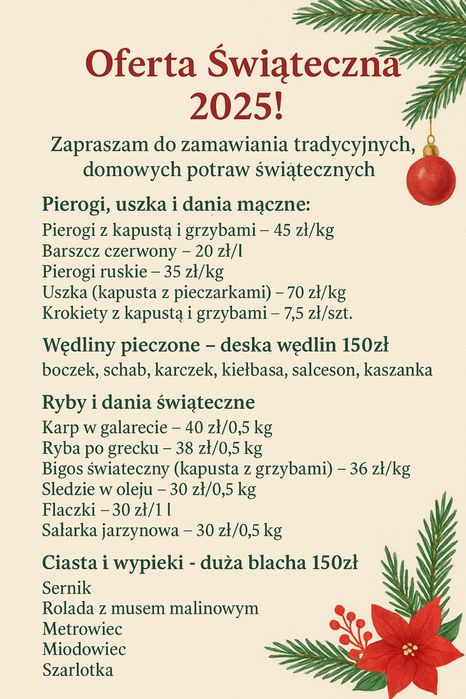 Kucharka – Catering, Obsługa Imprez | Oferta Świąteczna 2025