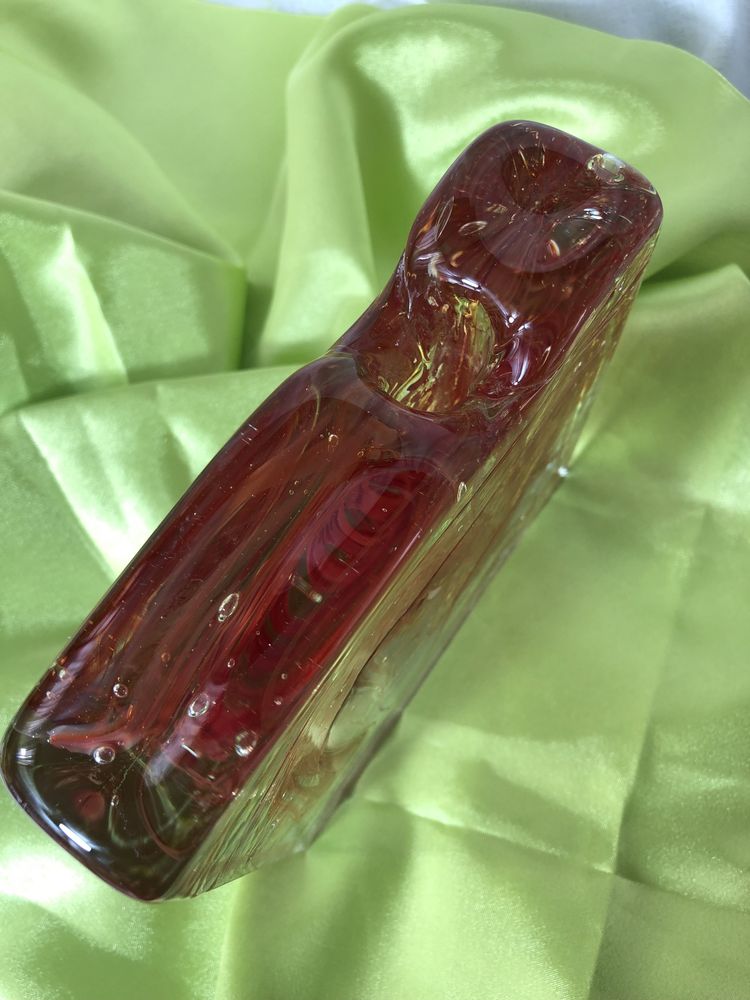 Wazon szklany, blokowy, czerwony, solifleur,Niemcy,midcentury, vintage