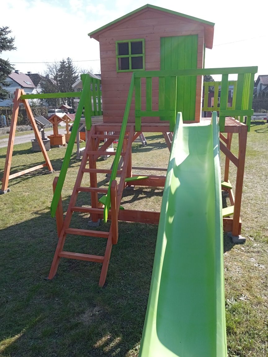 Plac zabaw, Duży domek dla dzieci XXL, huśtawka, zjeżdżalnia,