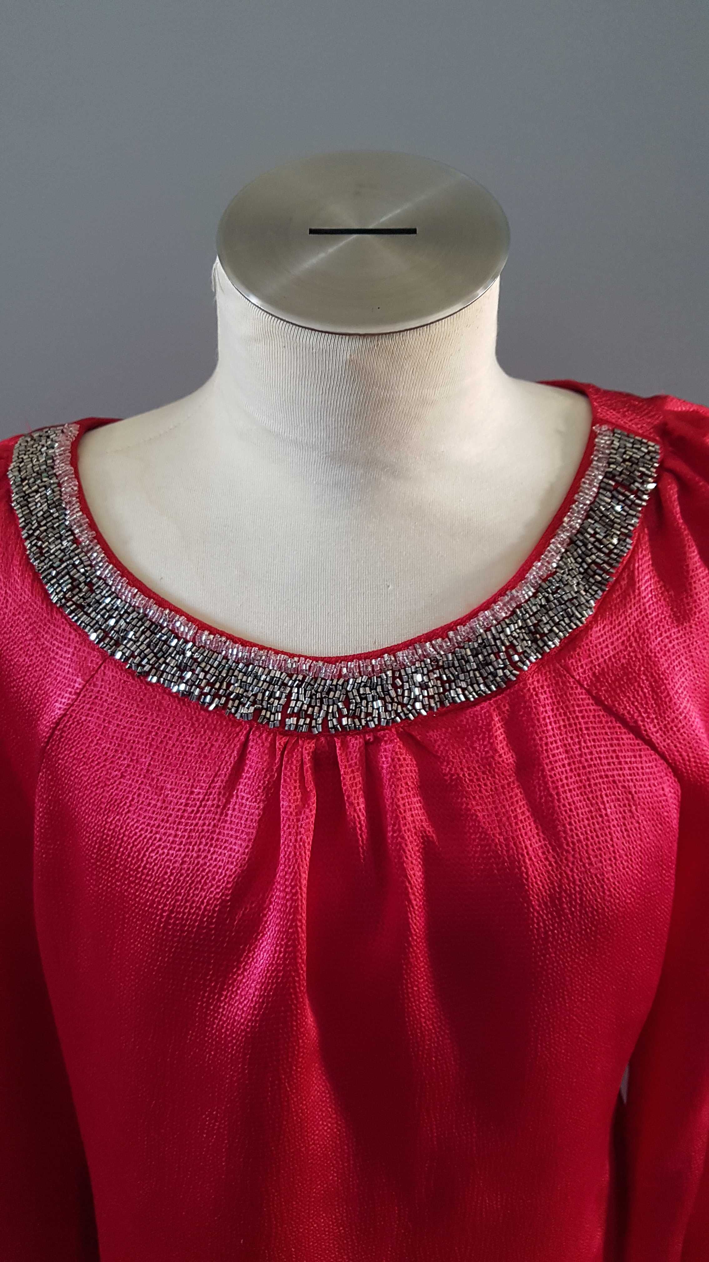 Czerwona sukienka, elegancka tunika z koralikami Et Vous, roz. S