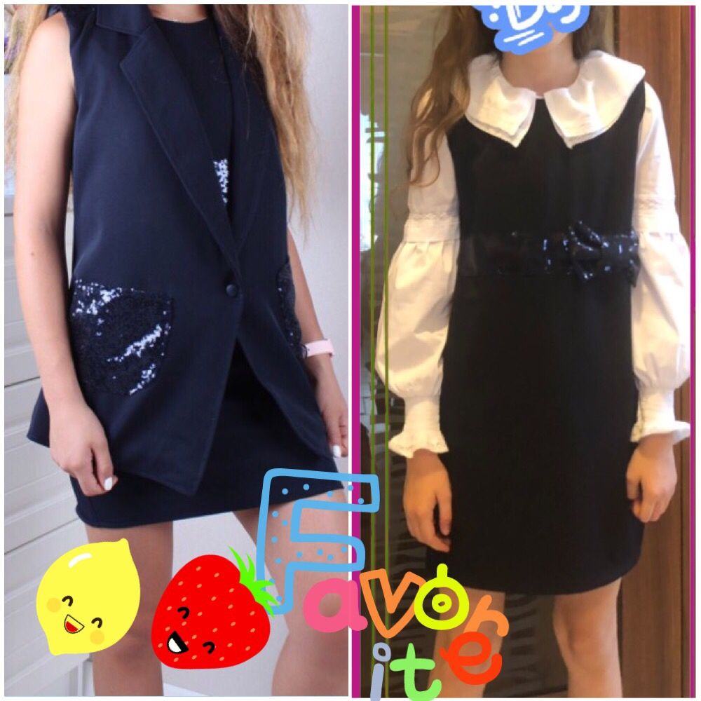 Платье школьное + кардиган (тёмно-синего цвета)