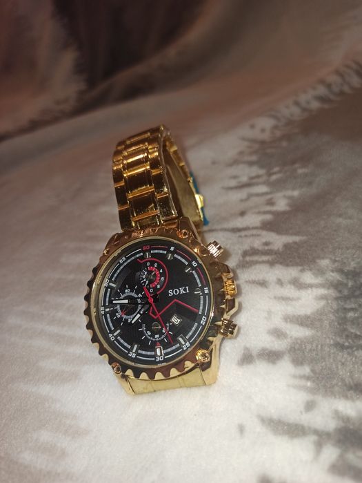 Zegarek męski SOKI - prosty, bransoleta, kolor złoty, ładny, nowy