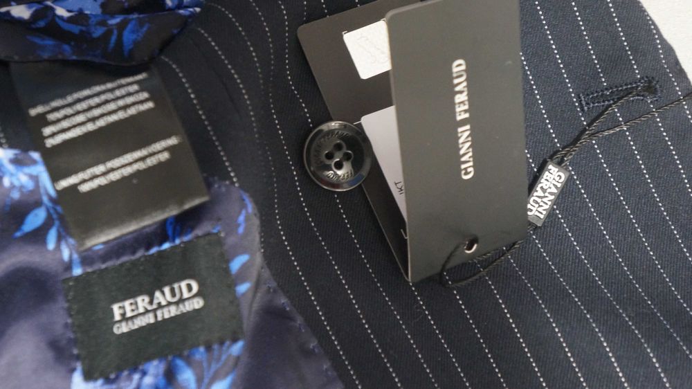 Marynarka dwurzędowa Gianni Feuraud Rozmiar 48 Kolor granatowy Prążki