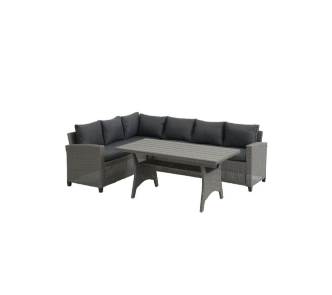 Sofa z technoratanu + stół -szary komplet ogrodowy