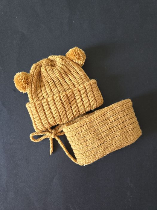 Czapka + szalik Zima dla noworodka 0-3 miesiąca