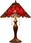 Lampa stołowa, Witrażowa w stylu TIFFANY Czerwona VINTAGE Barokowa