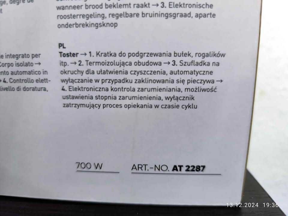 Nowy fabrycznie zapakowany toster