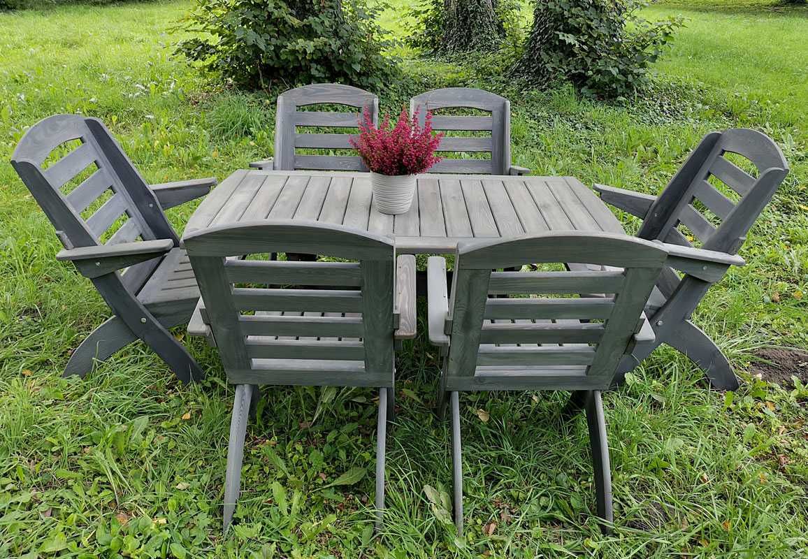 Meble ogrodowe drewniane, składane, 6 krzeseł + stół prostokąt X nr. 1