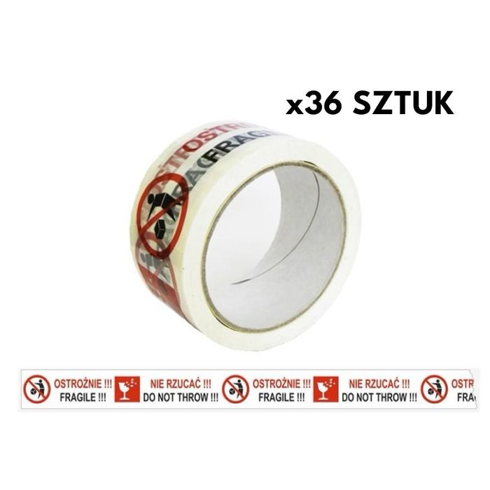 Taśma pakowa 48mm/108m OSTROŻNIE NIE RZUCAĆ! 36 szt WYPRZEDAŻ!!!