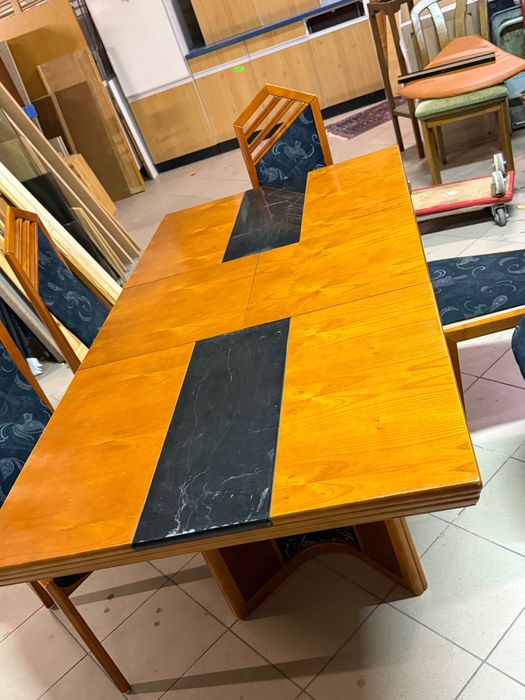 Stół rozkładany z naturalnym marmurem + 6 krzeseł DOWÓZ DO DOMU