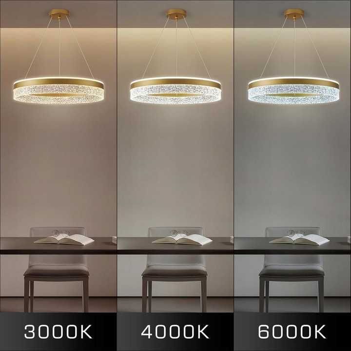 KSIBNW Lampa Wisząca LED 36W, Ściemniana, Ø50 cm, Złota