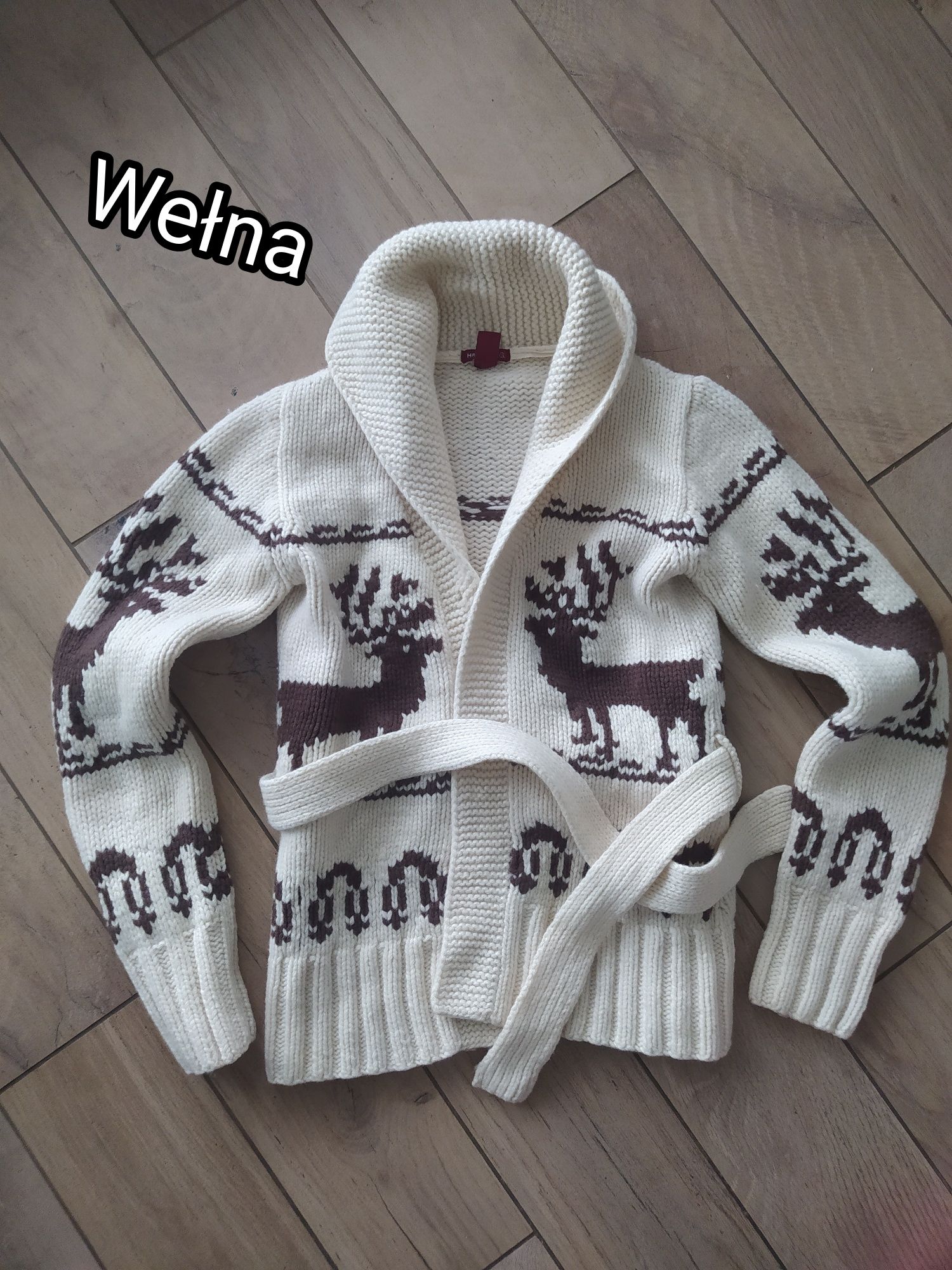 Wełniany sweter świąteczny w renifery Xs H&M Logg
