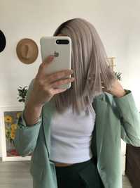 Peruka szara lace front long bob prosta