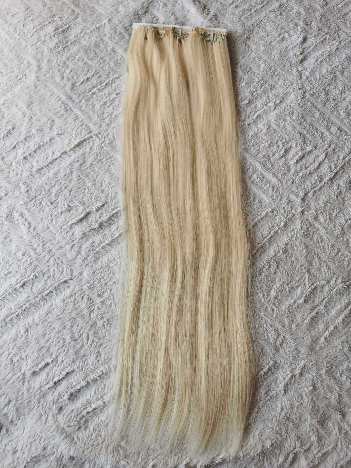 Doczepiane włosy clip in platynowy blond 60 cm 8 tresek