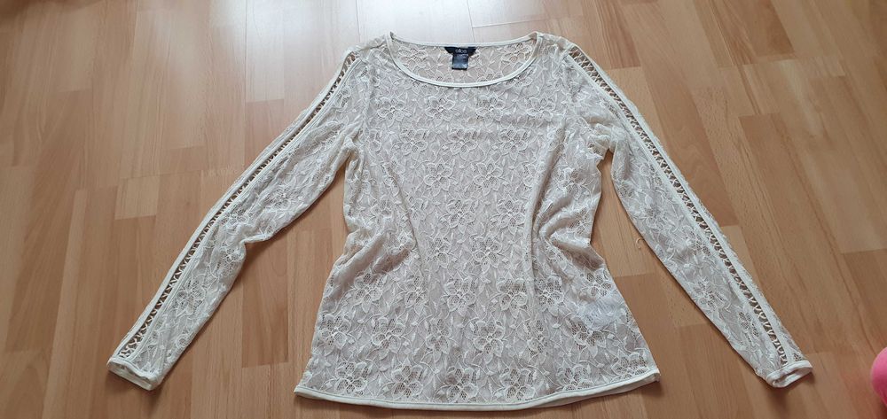 Sexy koronkowa kremowa bluzka firmy Ellos rozmiar L