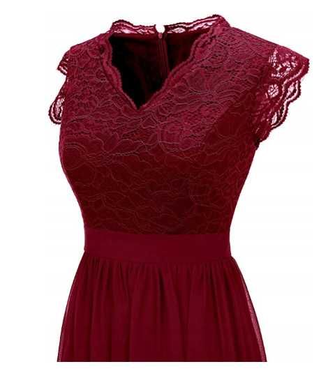 Elegancka czerwona długa sukienka koronkowa Dressystar Rozmiar L NOWA