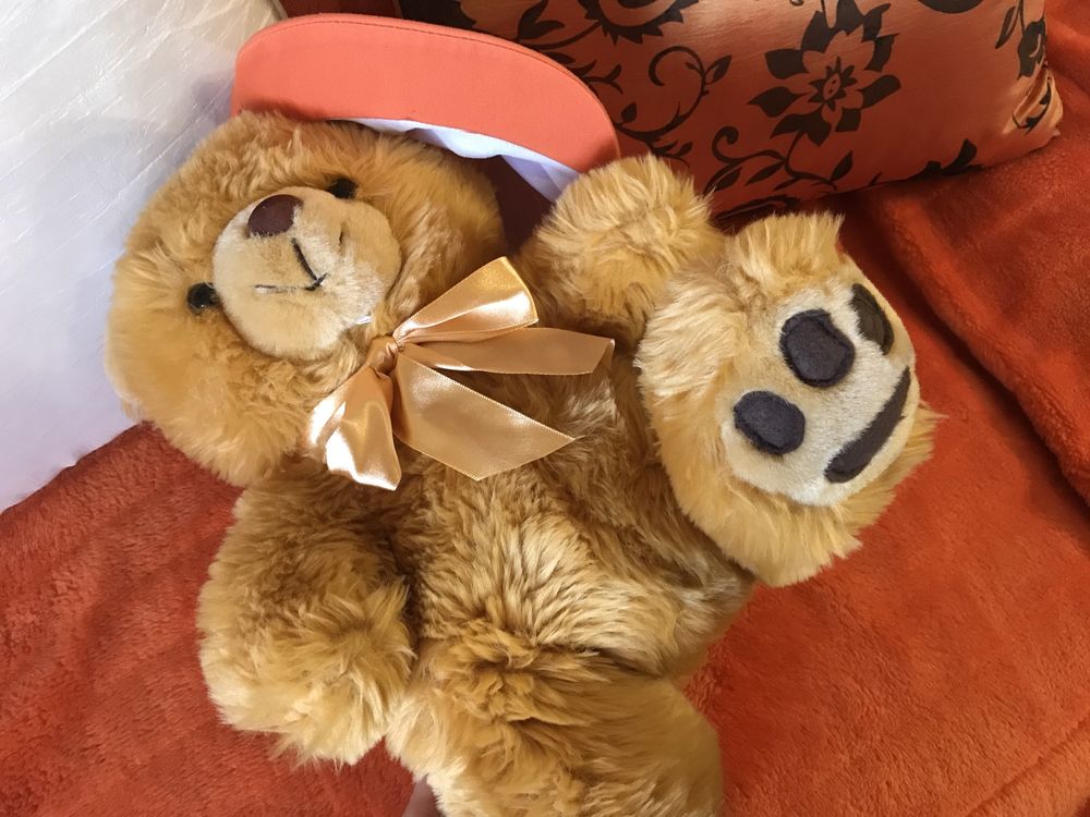 Urso de peluche com laço e boina