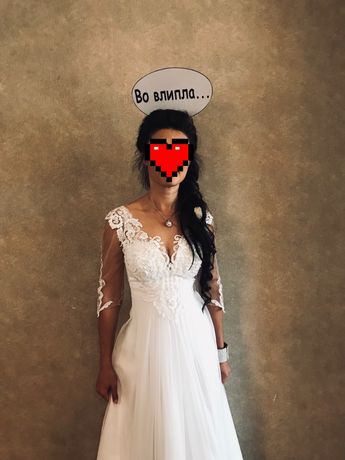 Платье свадебное с рукавом 1/2 с фатином