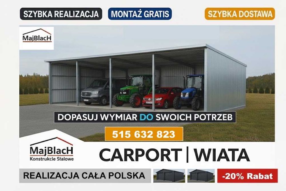 Garaż Blaszany/ZADASZENIE/WIATA OCYNKOWANA/Hala/Wiata/Ocynk- Maj-Blach