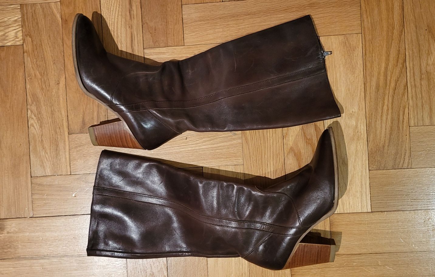 Buty kozaki kowbojki skórzane brązowe bez ocieplenia r. 37