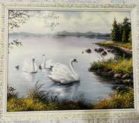 Продам картину  акрілом « Родина білих лебедів»