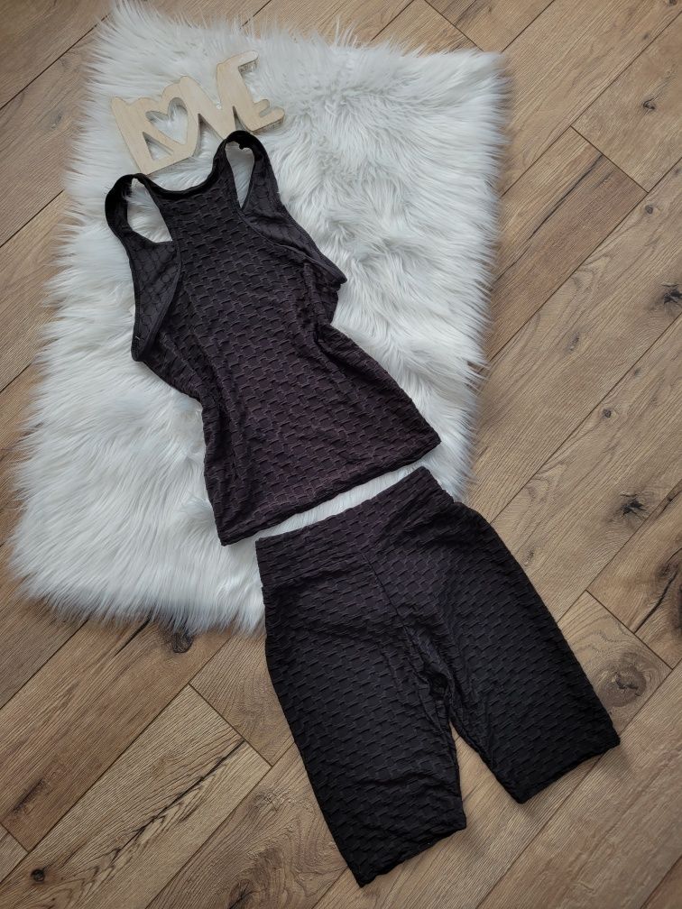 Czarny konplet sportowy top I kolarki s/m