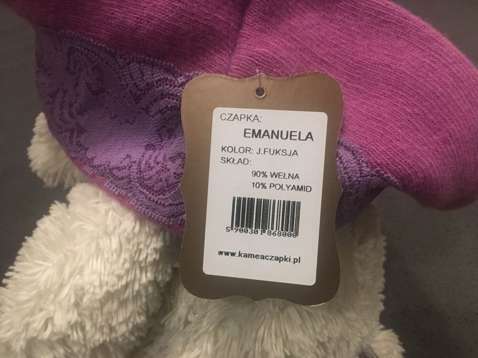 Nowy beret moher fioletowy kryształki prezent 90% wełna czapka