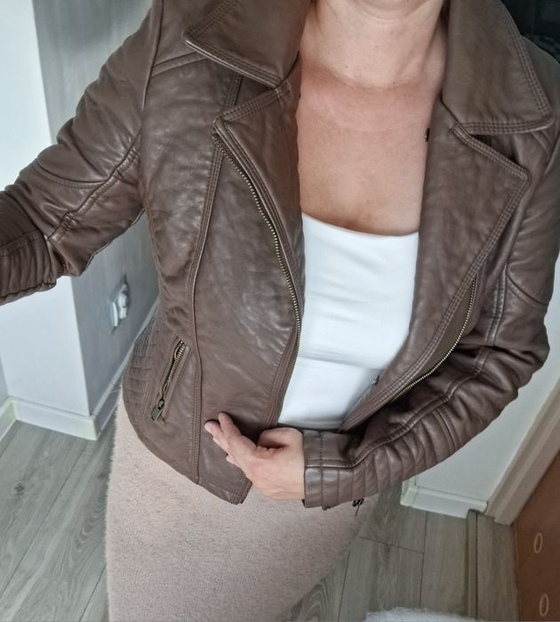 Kurtka skorzana ekoskora brązowa S