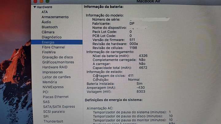 MacBook Air 11 Polegadas Meados 2013 Disco SSD 120GB i5 4GB