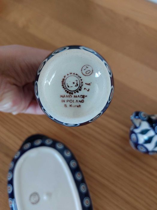 Krówka do mleka, zestaw do oliwy i octu, Bolesławiec, ceramika