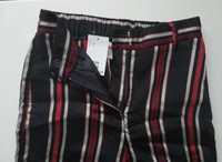 H&M nowe spodnie letnie lato paski granatowe czerwone szerokie długie