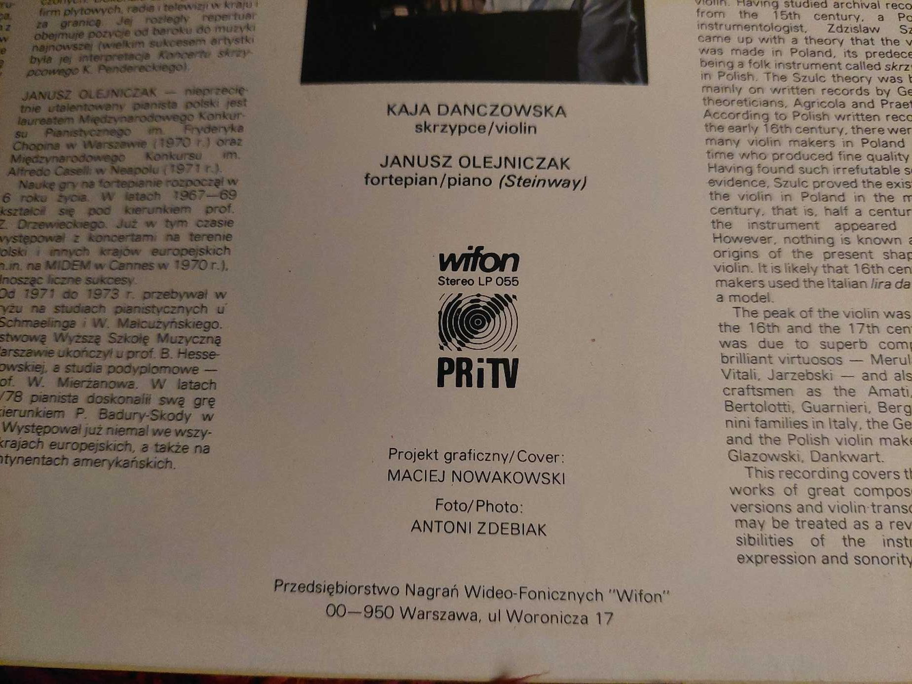 Płyta winylowa/Antologia miniatury skrzypcowej/Danczowska /Olejniczak