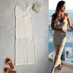 Zara sukienka kremowa m 38 haft Boho MIDI plecy